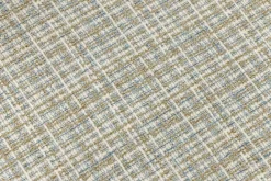 Design Stuhl LYON blau kariert Bouclé schwarze Metallbeine