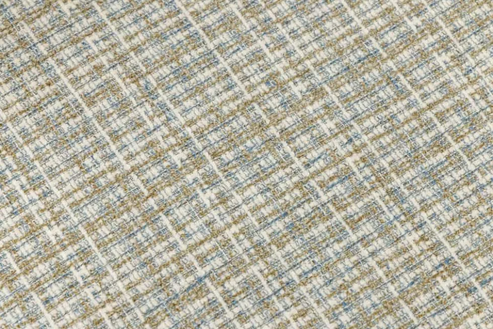 Design Stuhl LYON blau kariert Bouclé schwarze Metallbeine