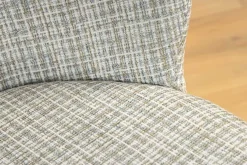 Design Stuhl LYON blau kariert Bouclé schwarze Metallbeine