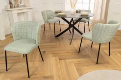 Design Stuhl LYON grün-rosa kariert Bouclé schwarze Metallbeine