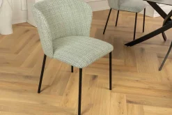 Design Stuhl LYON grün-rosa kariert Bouclé schwarze Metallbeine