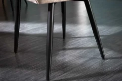 Design Stuhl MILANO champagner beige Samt mit Armlehne gepolstert schwarze Metallbeine