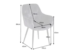 Design Stuhl MILANO grau Samt mit Armlehne Ziersteppung gepolstert schwarze Metallbeine
