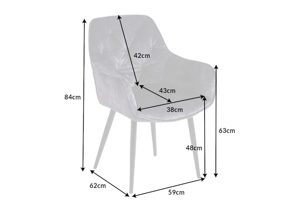 Design Stuhl MILANO grau Samt mit Armlehne Ziersteppung gepolstert schwarze Metallbeine