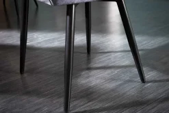 Design Stuhl MILANO grau Samt mit Armlehne Ziersteppung gepolstert schwarze Metallbeine