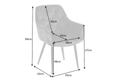 Design Stuhl MILANO grün Samt mit Armlehne Ziersteppung gepolstert schwarze Metallbeine