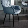 Design Stuhl MILANO petrol Samt mit Armlehne Ziersteppung gepolstert schwarze Metallbeine