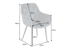 Design Stuhl MILANO petrol Samt mit Armlehne Ziersteppung gepolstert schwarze Metallbeine