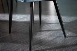 Design Stuhl MILANO petrol Samt mit Armlehne Ziersteppung gepolstert schwarze Metallbeine