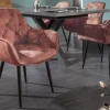 Design Stuhl MILANO rost braun Samt mit Armlehne Ziersteppung gepolstert schwarze Metallbeine