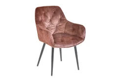 Design Stuhl MILANO rost braun Samt mit Armlehne Ziersteppung gepolstert schwarze Metallbeine