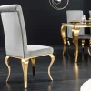 Design Stuhl MODERN BAROCK grau Samt goldene Stuhlbeine