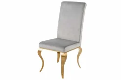 Design Stuhl MODERN BAROCK grau Samt goldene Stuhlbeine