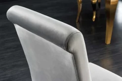 Design Stuhl MODERN BAROCK grau Samt goldene Stuhlbeine