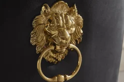Design Stuhl MODERN BAROCK DELUXE schwarz Samt gold Edelstahl mit Löwenkopf
