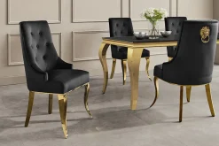 Design Stuhl MODERN BAROCK DELUXE schwarz Samt gold Edelstahl mit Löwenkopf