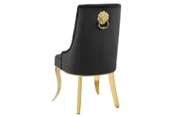 Design Stuhl MODERN BAROCK DELUXE schwarz Samt gold Edelstahl mit Löwenkopf