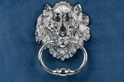 Design Stuhl MODERN BAROCK royalblau Samt mit silbernem Löwenkopf