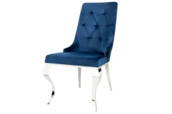Design Stuhl MODERN BAROCK royalblau Samt mit silbernem Löwenkopf