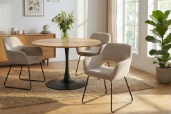 Design Stuhl MUSTANG beige Cord mit Armlehne schwarz Metallgestell