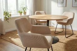 Design Stuhl MUSTANG beige Cord mit Armlehne schwarz Metallgestell