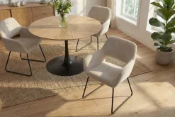 Design Stuhl MUSTANG beige Cord mit Armlehne schwarz Metallgestell