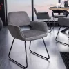 Design Stuhl MUSTANG grau Cord mit Armlehne schwarz Metall