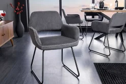 Design Stuhl MUSTANG grau Cord mit Armlehne schwarz Metall
