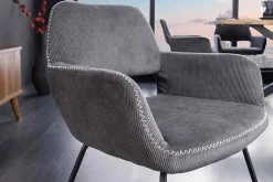 Design Stuhl MUSTANG grau Cord mit Armlehne schwarz Metall