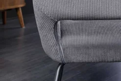 Design Stuhl MUSTANG grau Cord mit Armlehne schwarz Metall