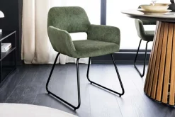 Design Stuhl MUSTANG grün Cord mit Armlehne schwarz Metallgestell