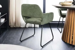 Design Stuhl MUSTANG grün Cord mit Armlehne schwarz Metallgestell
