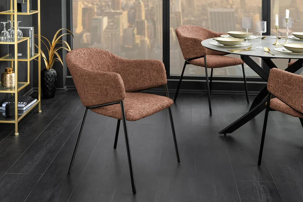 Design Stuhl NOBLESSE braun Chenille schwarzes Metallgestell