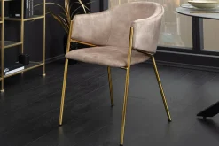 Design Stuhl NOBLESSE champagner beige Samt golden verchromtes Metallgestell