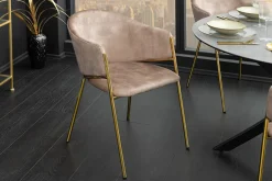 Design Stuhl NOBLESSE champagner beige Samt golden verchromtes Metallgestell