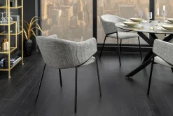 Design Stuhl NOBLESSE grau Chenille schwarzes Metallgestell