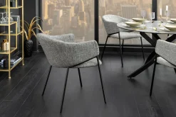 Design Stuhl NOBLESSE grau Chenille schwarzes Metallgestell