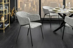 Design Stuhl NOBLESSE grau Chenille schwarzes Metallgestell