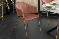 Design Stuhl NOBLESSE rosé Samt golden verchromtes Metallgestell Retro-Look