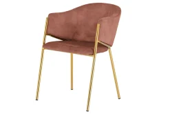 Design Stuhl NOBLESSE rosé Samt golden verchromtes Metallgestell Retro-Look