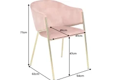 Design Stuhl NOBLESSE rosé Samt golden verchromtes Metallgestell Retro-Look