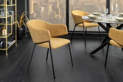 Design Stuhl NOBLESSE senfgelb Chenille schwarzes Metallgestell