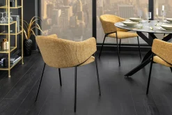 Design Stuhl NOBLESSE senfgelb Chenille schwarzes Metallgestell