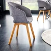 Design Stuhl NORDIC STAR grau Strukturstoff Massivholz mit Armlehne gepolstert