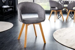 Design Stuhl NORDIC STAR grau Strukturstoff Massivholz mit Armlehne gepolstert
