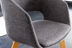 Design Stuhl NORDIC STAR grau Strukturstoff Massivholz mit Armlehne gepolstert