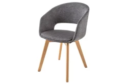 Design Stuhl NORDIC STAR grau Strukturstoff Massivholz mit Armlehne gepolstert