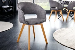 Design Stuhl NORDIC STAR grau Strukturstoff Massivholz mit Armlehne gepolstert
