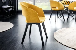 Design Stuhl NORDIC STAR senfgelb Strukturstoff Massivholz schwarz mit Armlehne gepolstert