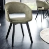 Design Stuhl NORDIC STAR grün Strukturstoff Massivholz schwarz mit Armlehne gepolstert